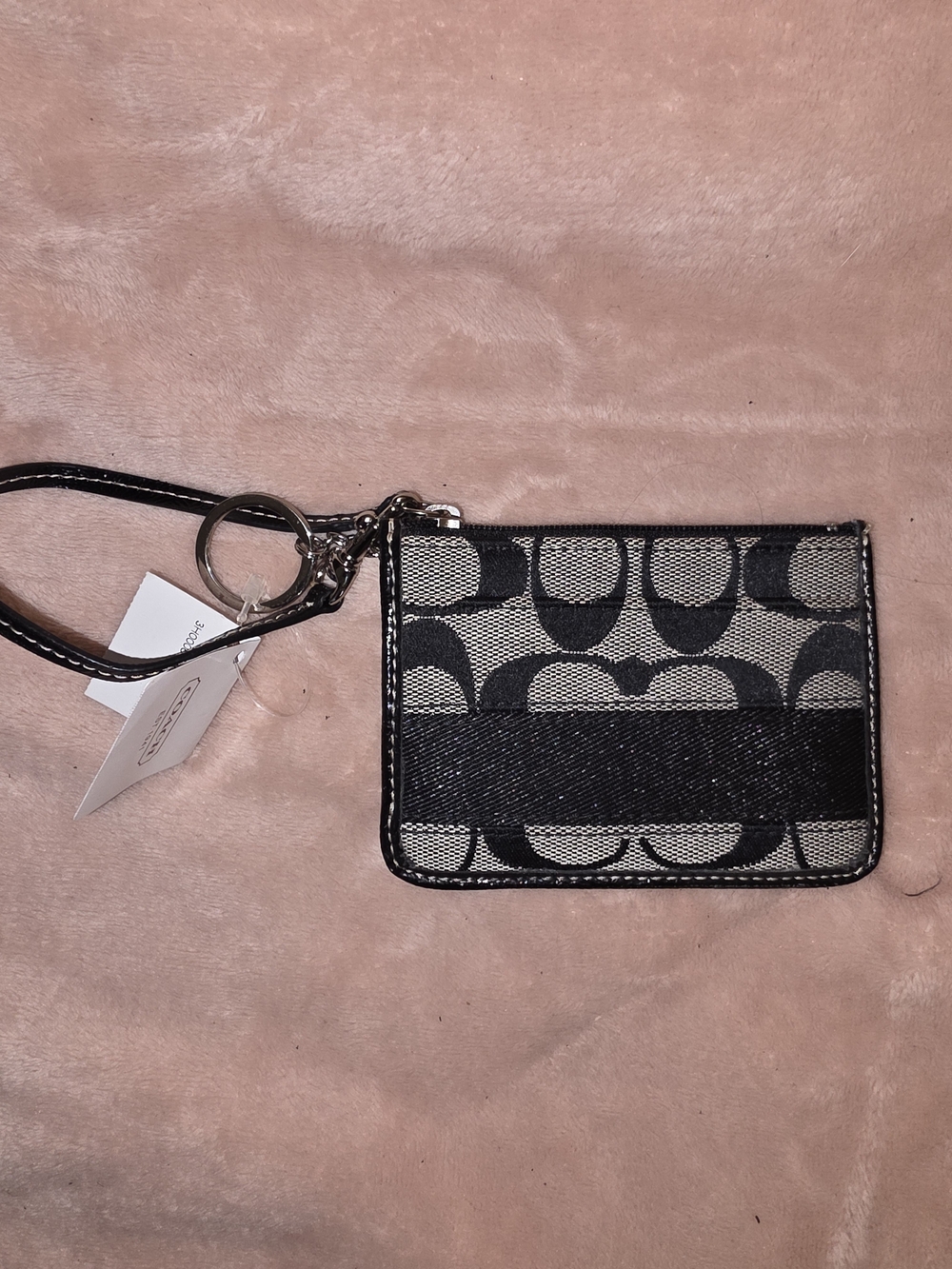 Coach Signature Canvas Card Case Wristlet - Black/Tan